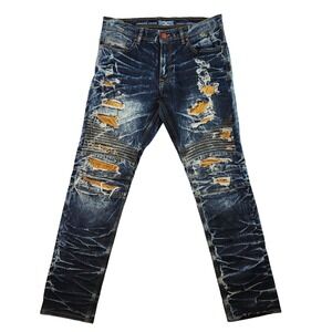 Jordan Craig Moto Jeans Men 32x32 Blue Excellent Distressed Biker Slim Fit Denim